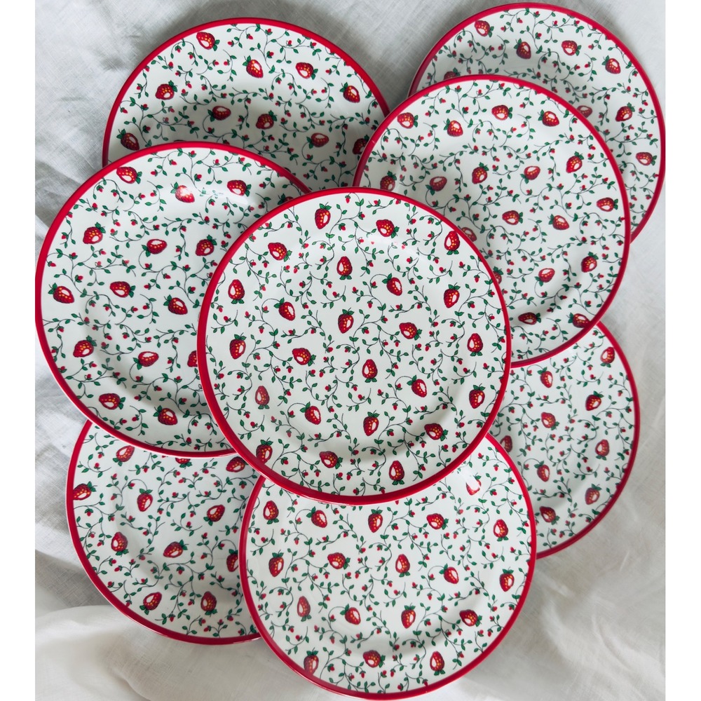 Sur La Table Wild Strawberry Melamine 9" 8 Plates Never Used Original Retail $96